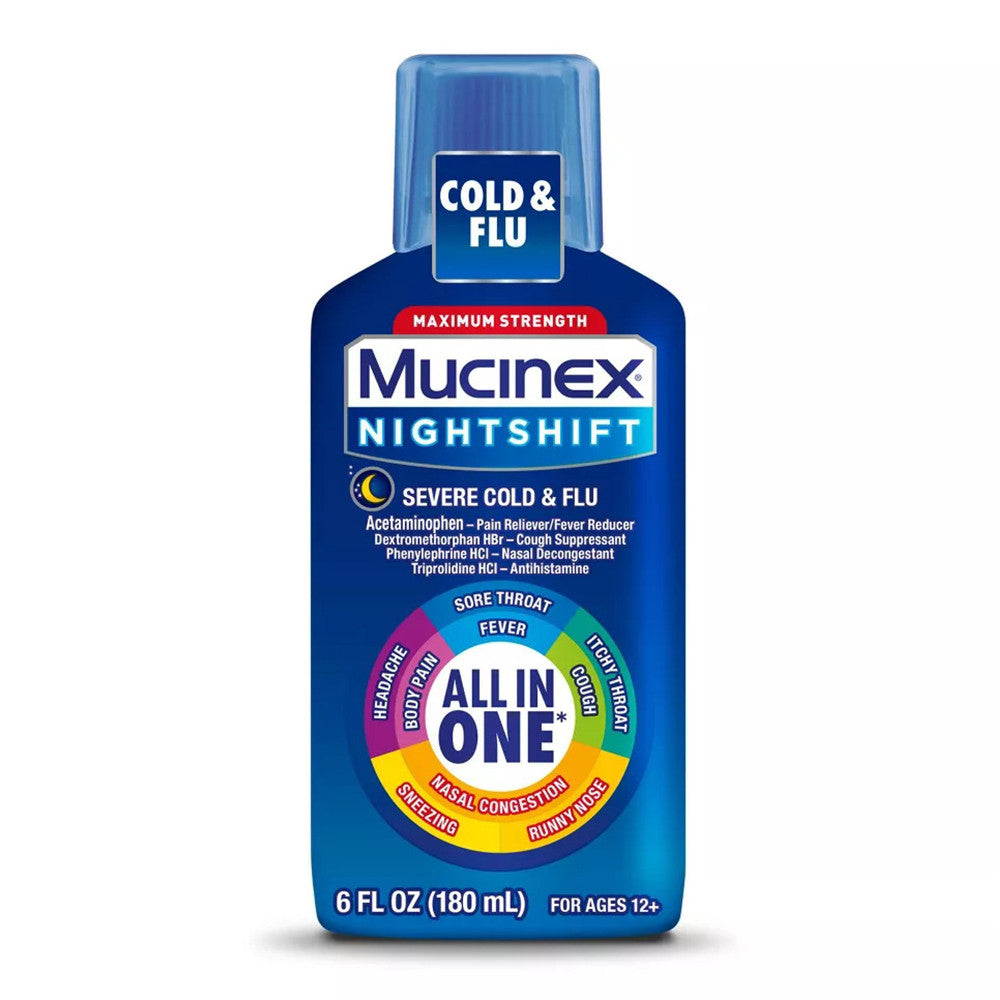 Mucinex Max Strength Severe Cold And Flu Nighttime Medicine, 6 Oz